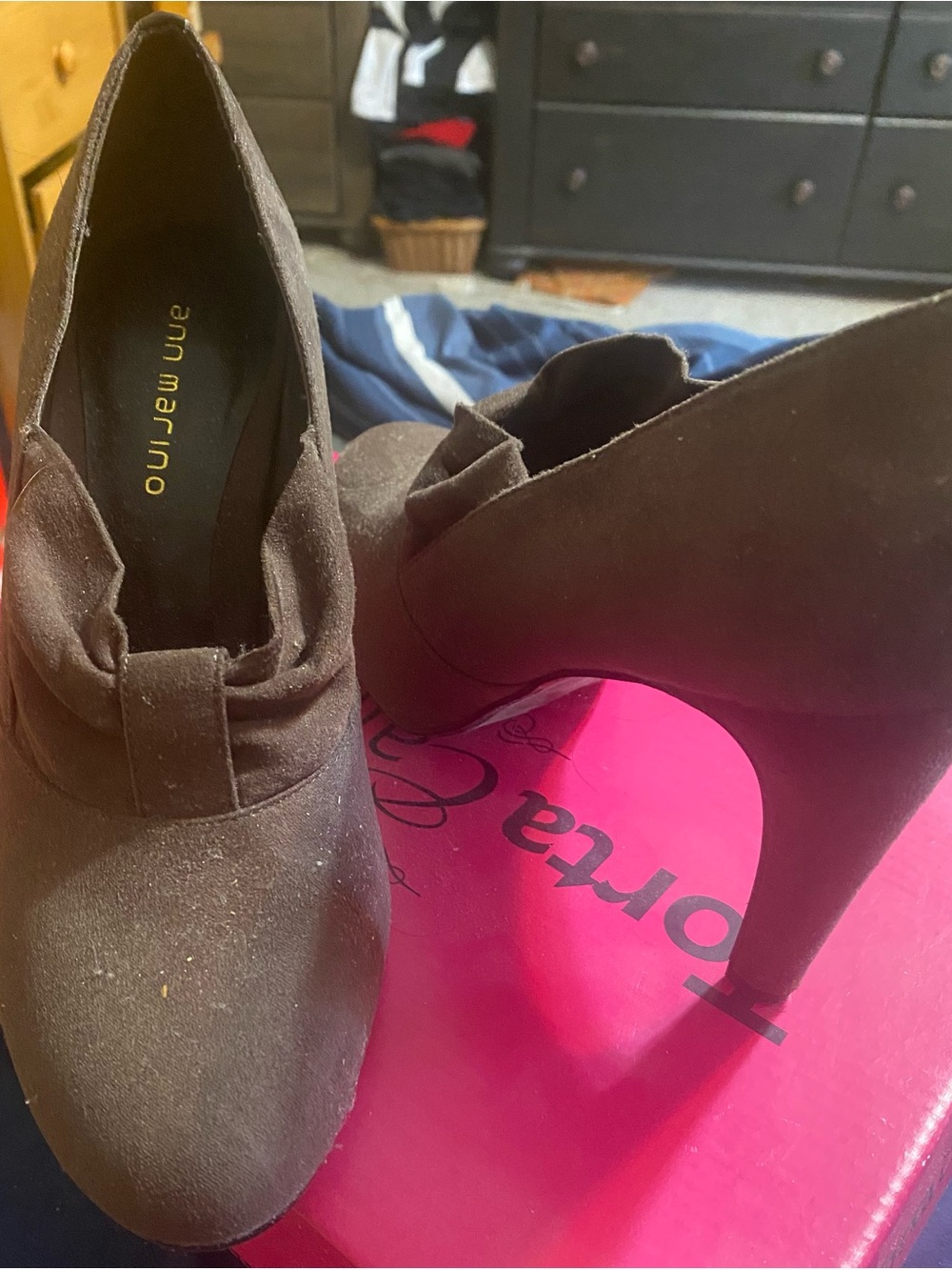 Ann Marino Brown Suede High Heel Booties